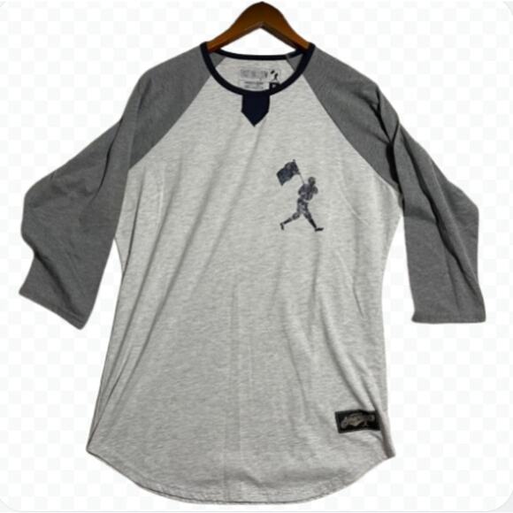 Baseballism Men's The Flagman Raglan 3/4 Sleeve T-Shirt Brand Gray - Size XL - Picture 1 of 6